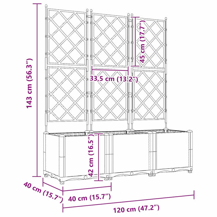 Garden Planter With Trellis 3 Pcs Black 120 X 40 X 143 Cm Pp Axbbxnab