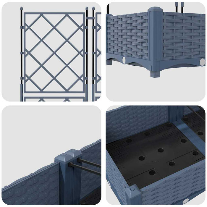 Garden Planter With Trellis 3 Pcs Grey 120 X 40 X 125.5 Cm Pp Axbbxnlx