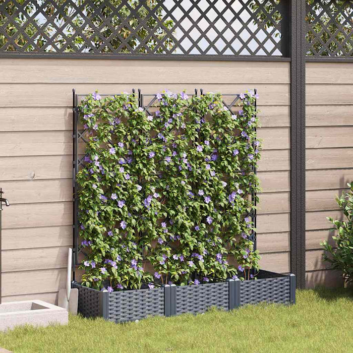 Garden Planter With Trellis 3 Pcs Grey 120 X 40 X 125.5 Cm Pp Axbbxnlx