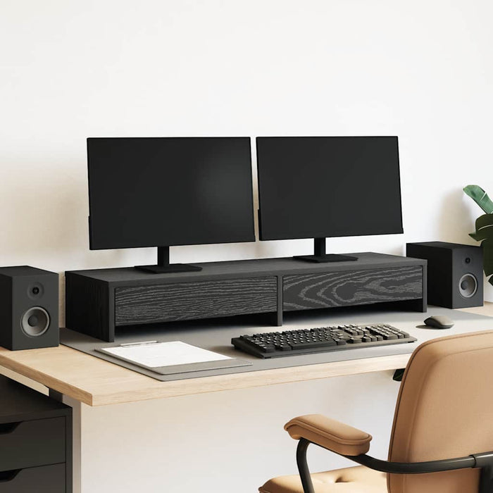 Monitor Stand With Drawers Black Oak 100X27X15Cm Engineered Wood Nlnbnl