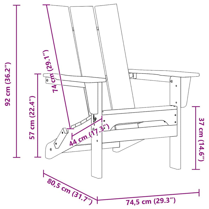 Folding Adirondack Chair Black 74.5 X 80.5 X 90Cm Plastic Axbbllok