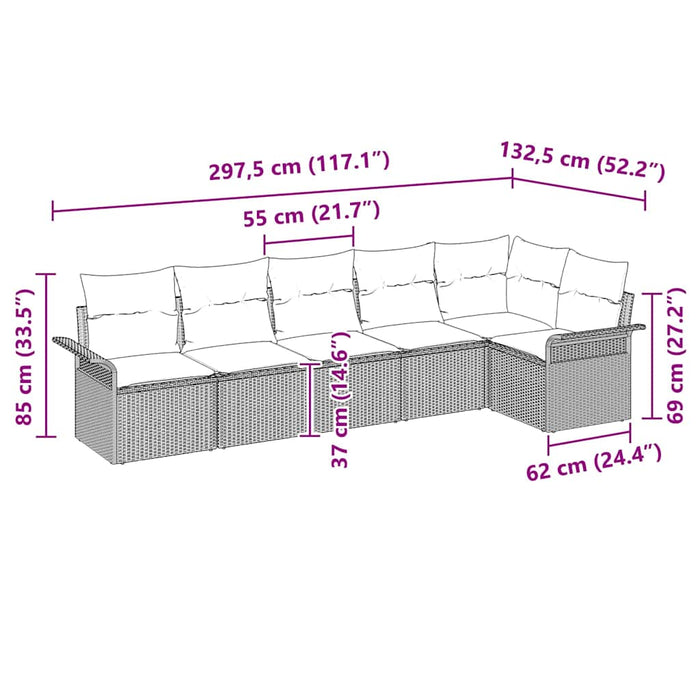 Garden Sofa Set With Cushion 6 Pcs Grey Poly Rattan Ttaptik