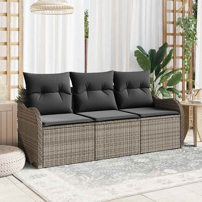 Garden Sofa Set With Cushion 3 Pcs Grey Poly Rattan Ttapppk