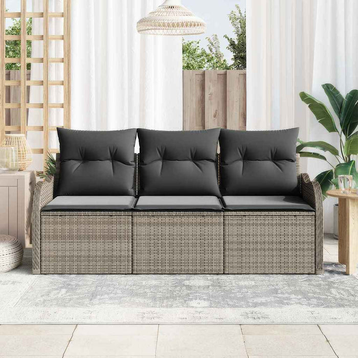 Garden Sofa Set With Cushion 3 Pcs Grey Poly Rattan Ttapppk