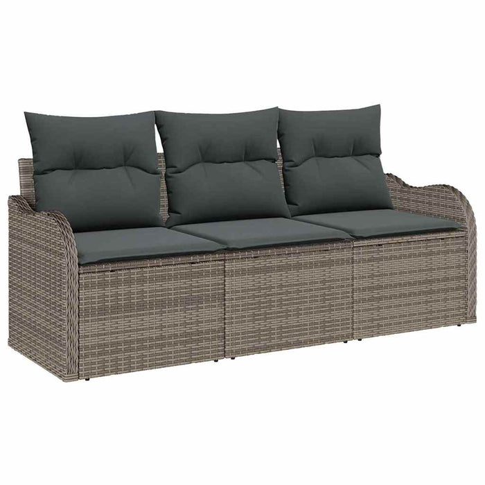 Garden Sofa Set With Cushion 3 Pcs Grey Poly Rattan Ttapppk