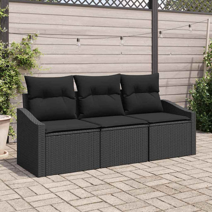 Sofa Set With Cushion 3 Pcs Black Poly Rattan Ttalpnt