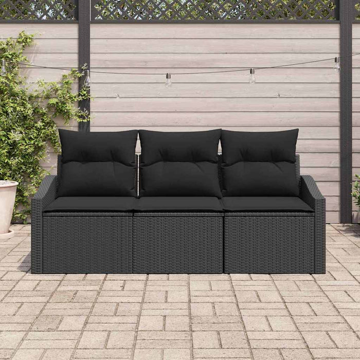 Sofa Set With Cushion 3 Pcs Black Poly Rattan Ttalpnt