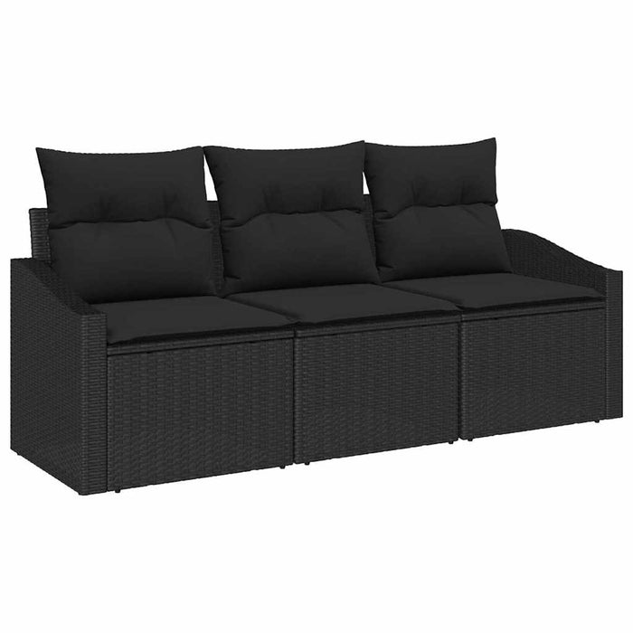 Sofa Set With Cushion 3 Pcs Black Poly Rattan Ttalpnt