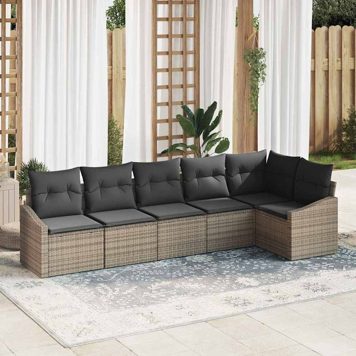 Sofa Set With Cushion 6 Pcs Grey Poly Rattan Ttalitk
