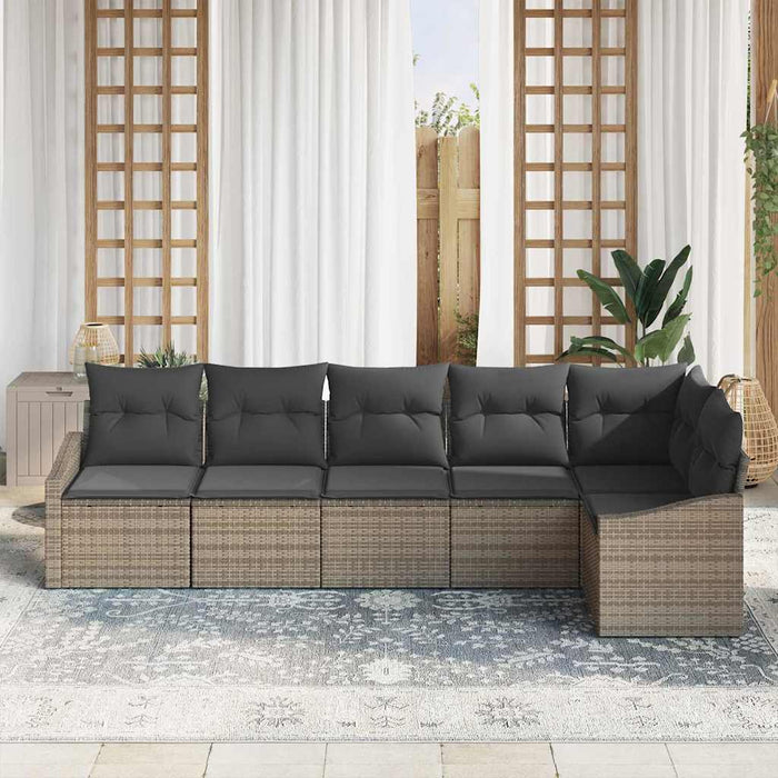 Sofa Set With Cushion 6 Pcs Grey Poly Rattan Ttalitk