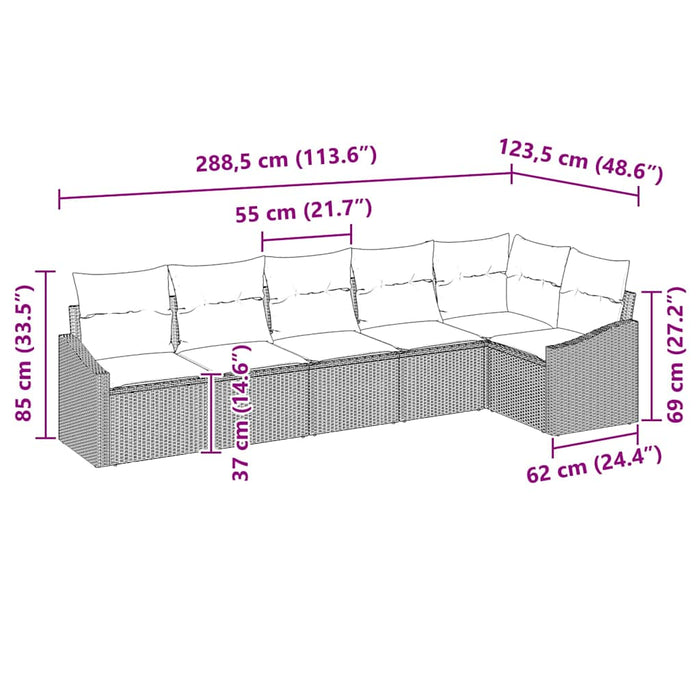 Sofa Set With Cushion 6 Pcs Black Poly Rattan Ttaliat