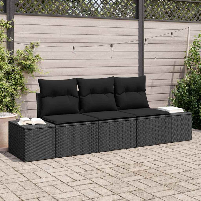 Sofa Set With Cushion 3 Pcs Black Poly Rattan Ttalkxt