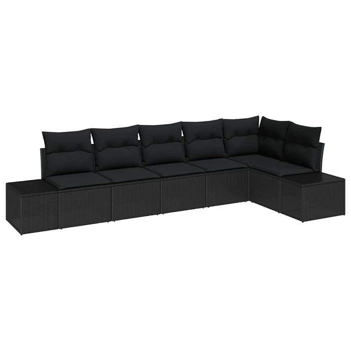 Garden Sofa Set With Cushion 6 Pcs Black Poly Rattan Ttaibnt