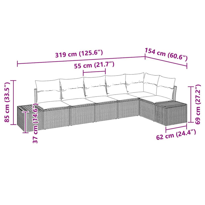 Garden Sofa Set With Cushion 6 Pcs Black Poly Rattan Ttaibnt
