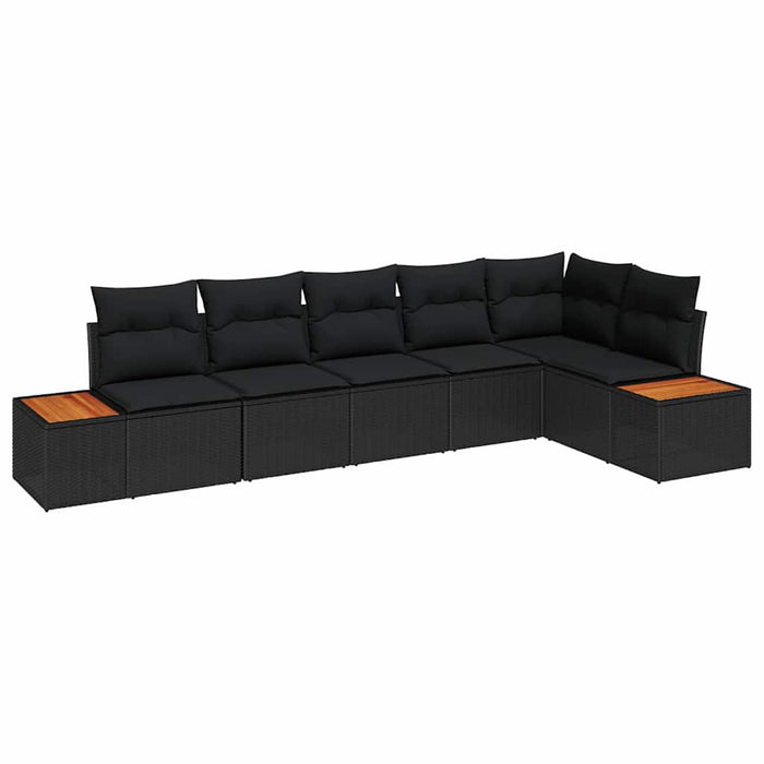 Garden Sofa Set With Cushion 6 Pcs Black Poly Rattan Ttanbka