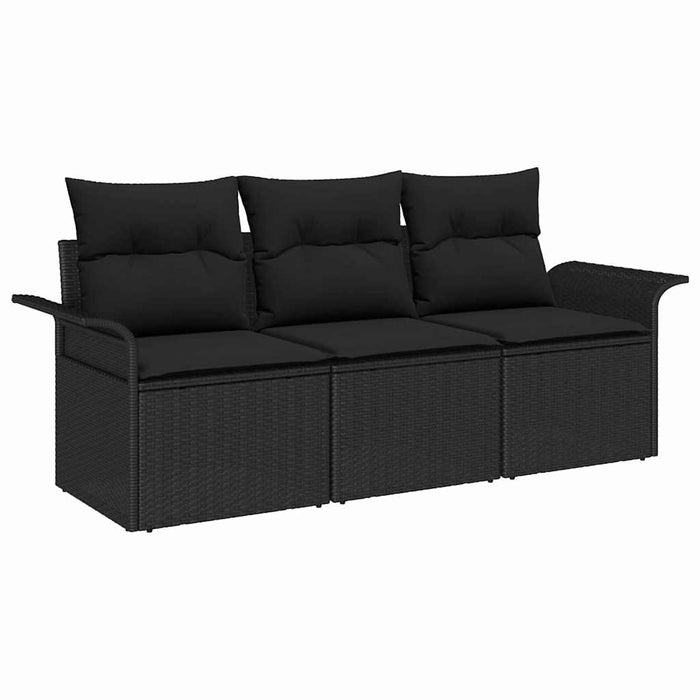 Garden Sofa Set With Cushion 3 Pcs Black Poly Rattan Ttptnkx