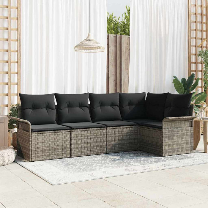 Garden Sofa Set With Cushion 5 Pcs Grey Poly Rattan Ttpabxn