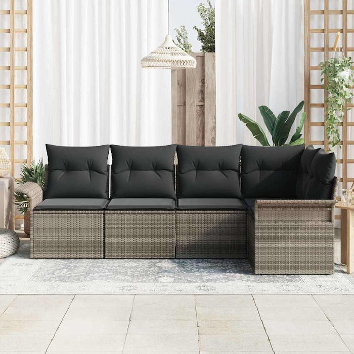 Garden Sofa Set With Cushion 5 Pcs Grey Poly Rattan Ttpabxn