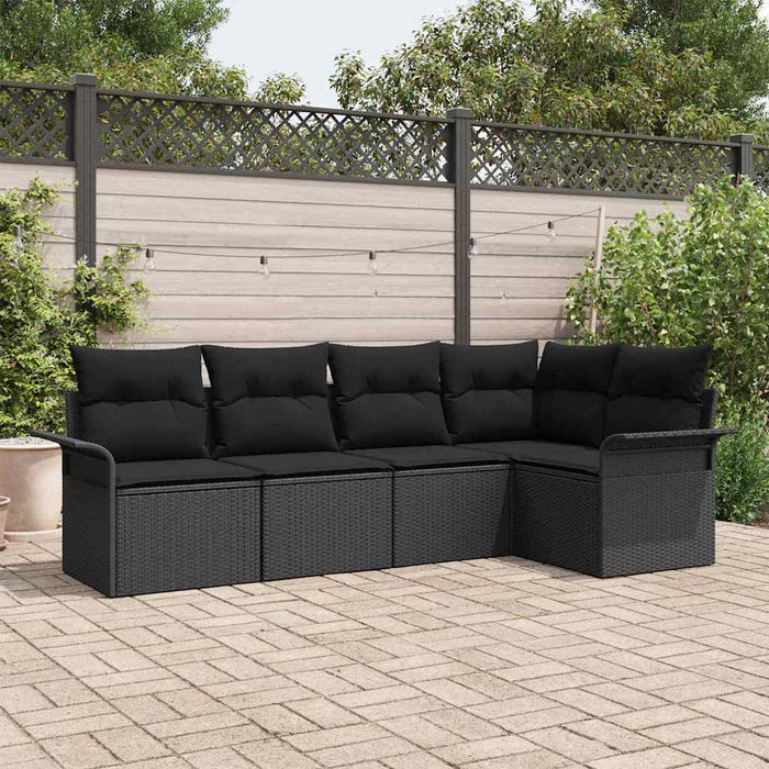 Garden Sofa Set With Cushion 5 Pcs Black Poly Rattan Ttpabtx