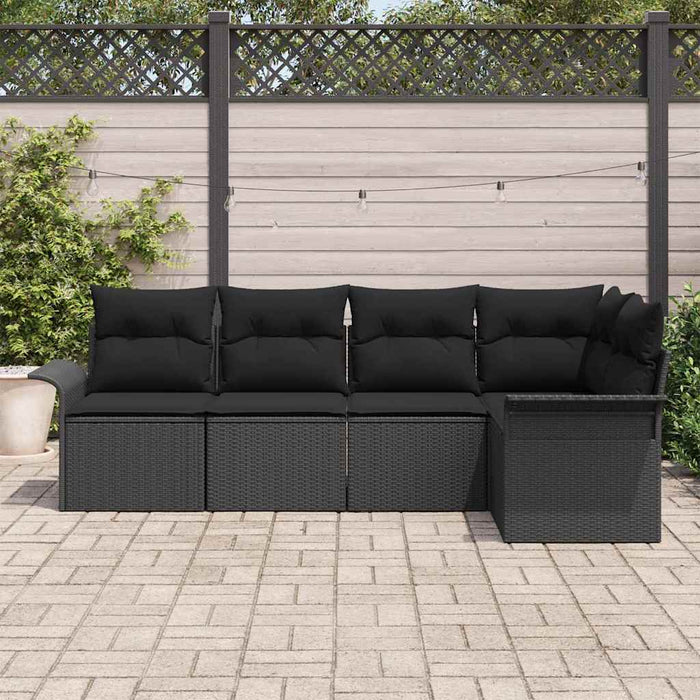 Garden Sofa Set With Cushion 5 Pcs Black Poly Rattan Ttpabtx