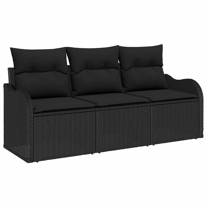 Garden Sofa Set With Cushion 3 Pcs Black Poly Rattan Ttpaxtx
