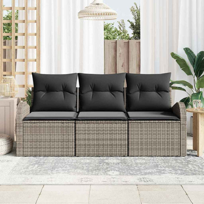 Garden Sofa Set With Cushion 3 Pcs Grey Poly Rattan Ttpapln