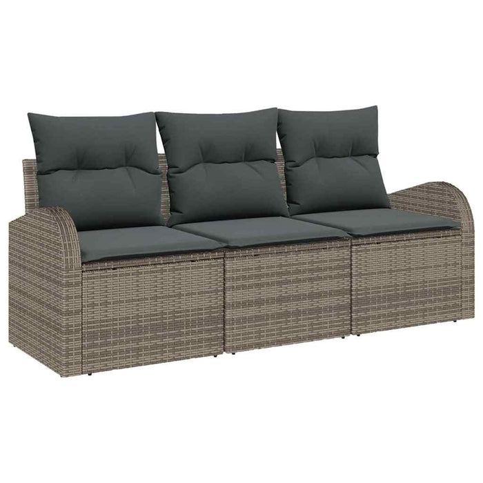 Garden Sofa Set With Cushion 3 Pcs Grey Poly Rattan Ttpapln