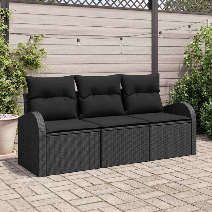 Garden Sofa Set With Cushion 3 Pcs Black Poly Rattan Ttpapix
