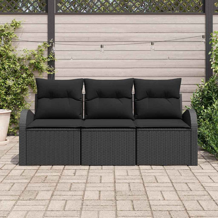 Garden Sofa Set With Cushion 3 Pcs Black Poly Rattan Ttpapix