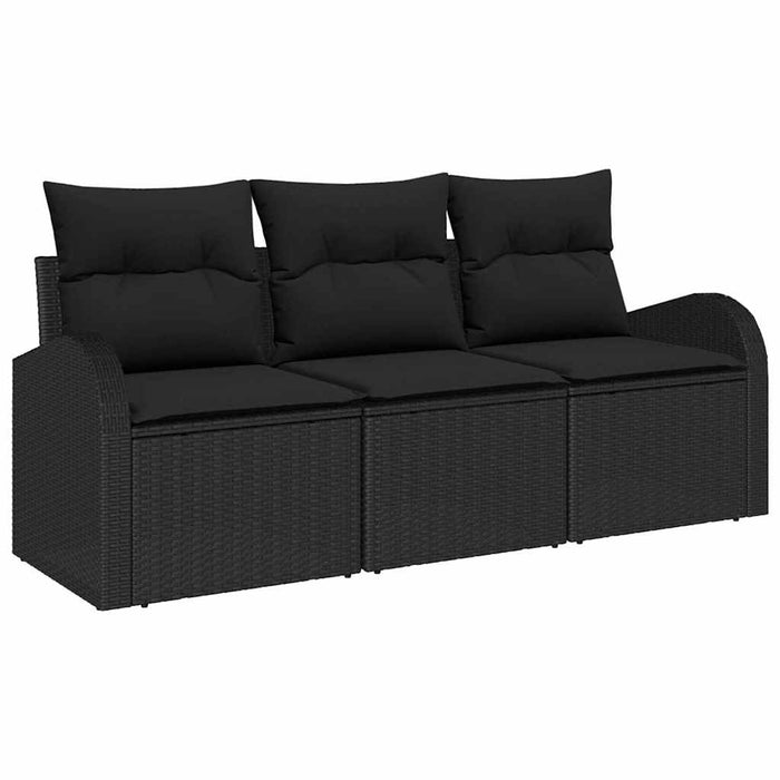 Garden Sofa Set With Cushion 3 Pcs Black Poly Rattan Ttpapix