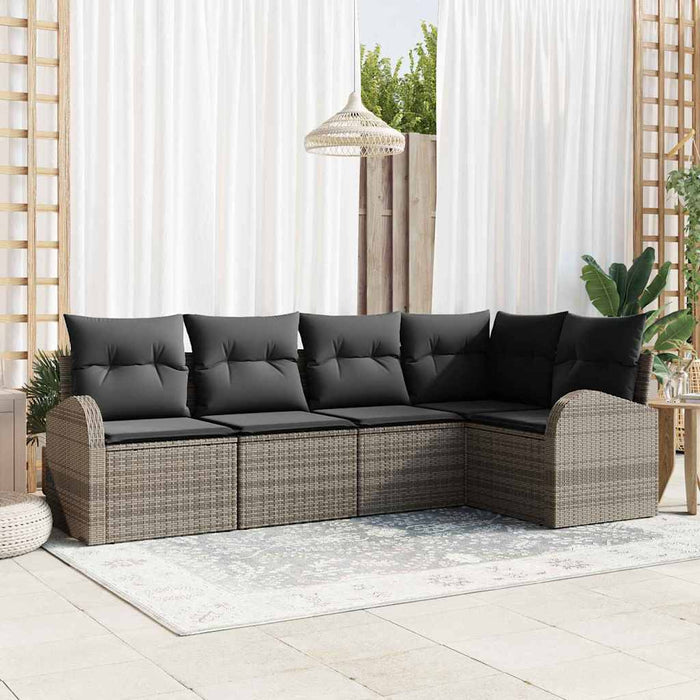 Sofa Set With Cushion With Storage 5 Pcs Grey Poly Rattan Ttpaibn