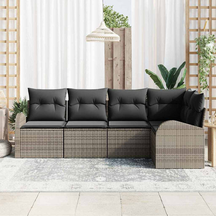 Sofa Set With Cushion With Storage 5 Pcs Grey Poly Rattan Ttpaibn