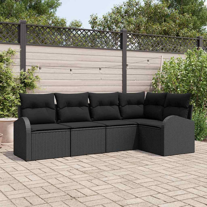 Sofa Set With Cushion With Storage 5 Pcs Black Poly Rattan Ttpaiox
