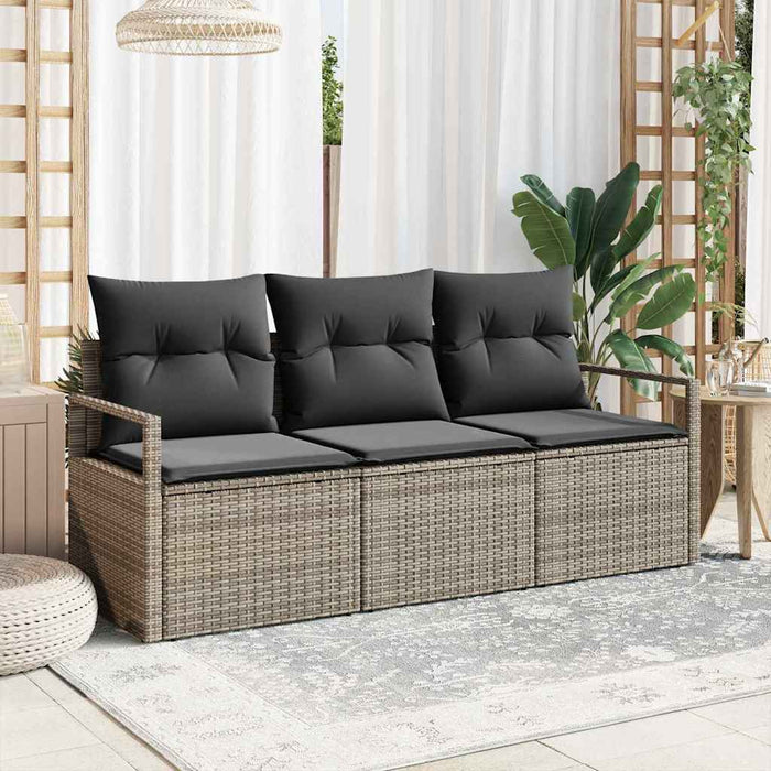 Garden Sofa Set 3 Pcs Grey Poly Rattan And Powder-Coated Steel Ttpakbn
