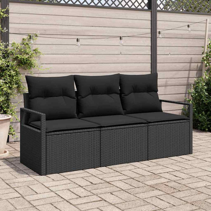 Garden Sofa Set 3 Pcs Black Poly Rattan And Powder-Coated Steel Ttpakox