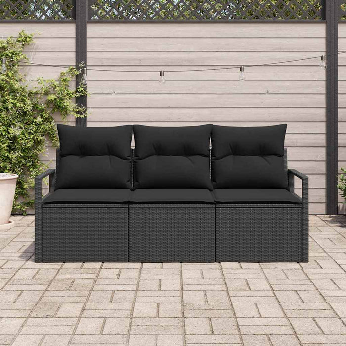 Garden Sofa Set 3 Pcs Black Poly Rattan And Powder-Coated Steel Ttpakox