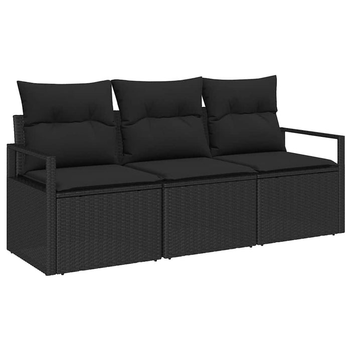 Garden Sofa Set 3 Pcs Black Poly Rattan And Powder-Coated Steel Ttpakox
