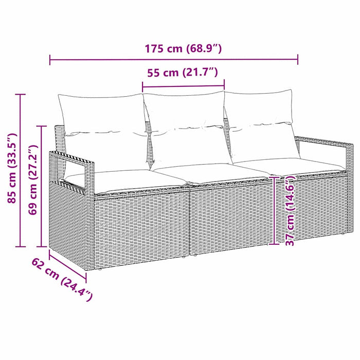 Garden Sofa Set 3 Pcs Black Poly Rattan And Powder-Coated Steel Ttpakox