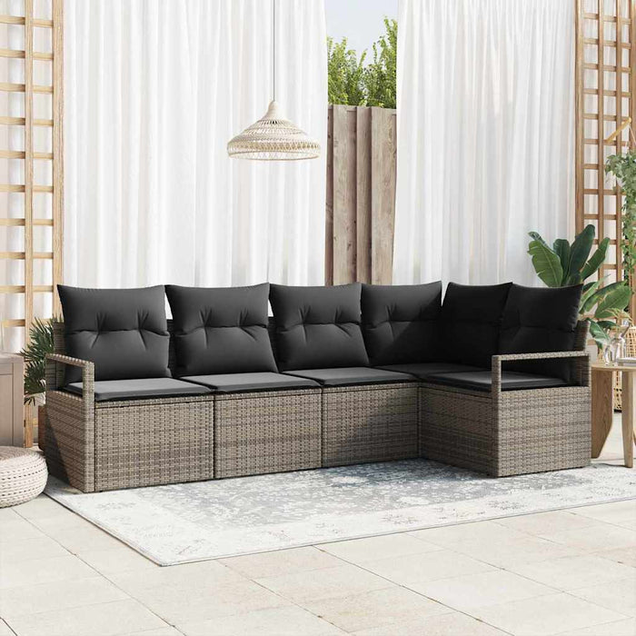 Garden Sofa Set 5 Pcs Grey Poly Rattan And Powder-Coated Steel Ttppban