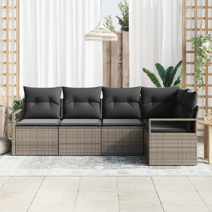 Garden Sofa Set 5 Pcs Grey Poly Rattan And Powder-Coated Steel Ttppban