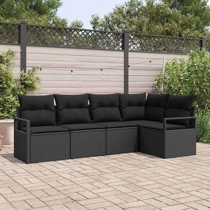Sofa Set With Cushion With Storage 5 Pcs Black Poly Rattan Ttppbpx