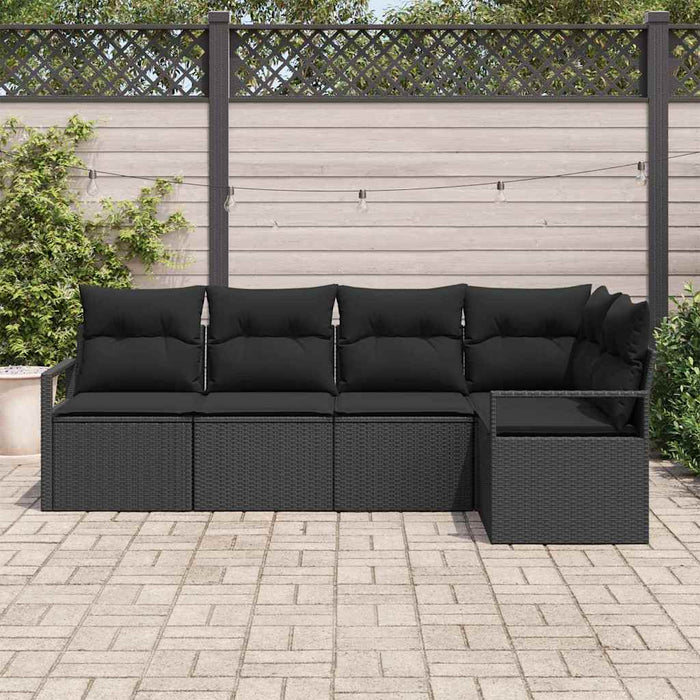 Sofa Set With Cushion With Storage 5 Pcs Black Poly Rattan Ttppbpx
