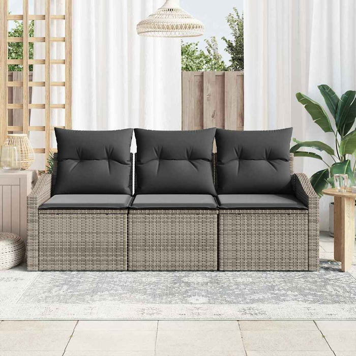 Garden Sofa Set 3 Pcs Grey Poly Rattan And Powder-Coated Steel Ttppxan