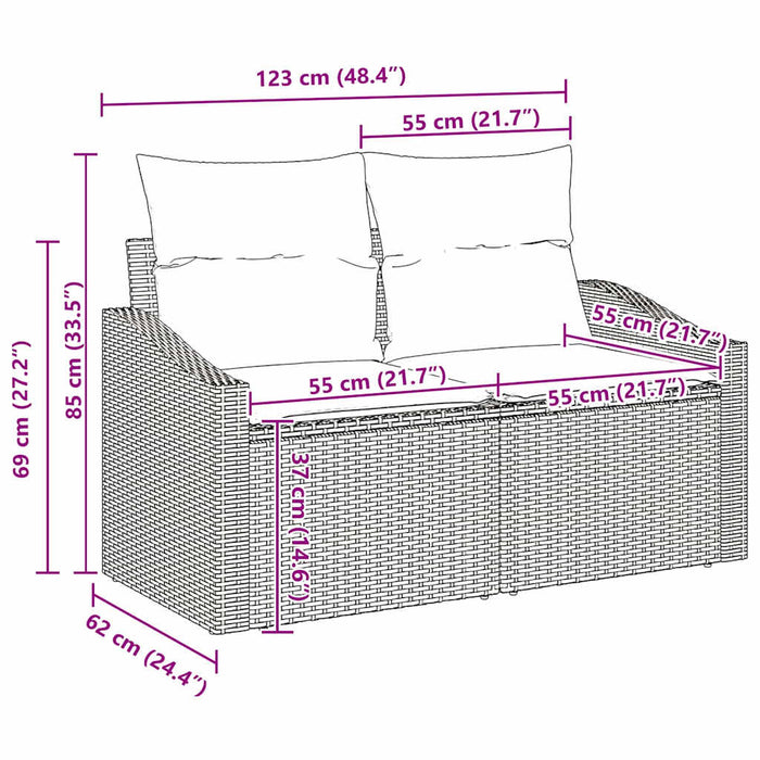 Garden Sofa Set 3 Pcs Grey Poly Rattan And Powder-Coated Steel Ttppxan