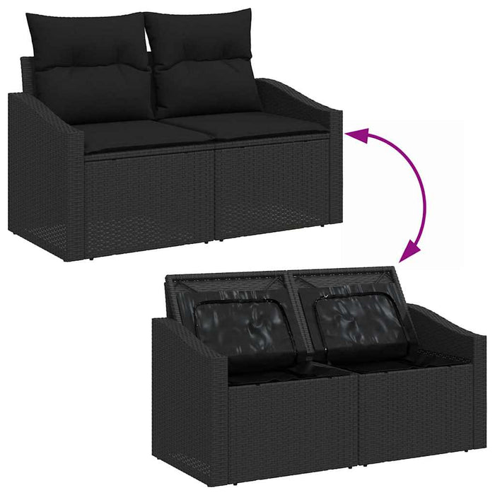 Garden Sofa Set 3 Pcs Black Poly Rattan And Powder-Coated Steel Ttppxpx