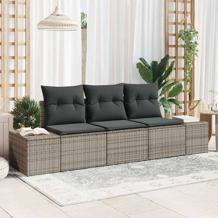 Garden Sofa Set 3 Pcs Grey Poly Rattan And Powder-Coated Steel Ttpppnn