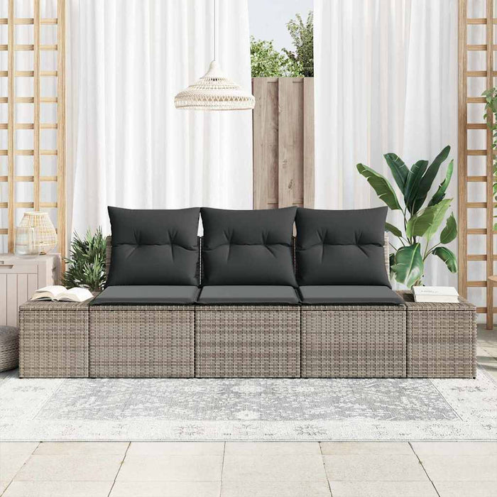 Garden Sofa Set 3 Pcs Grey Poly Rattan And Powder-Coated Steel Ttpppnn