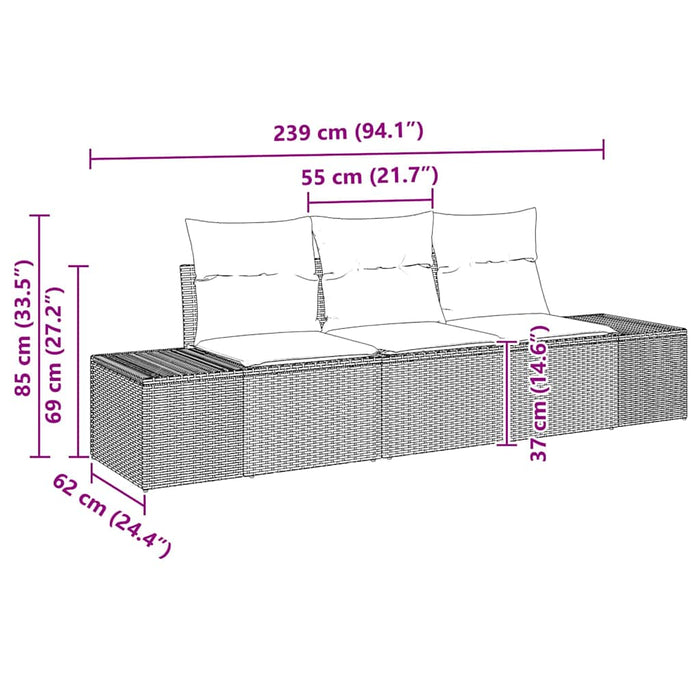 Garden Sofa Set 3 Pcs Grey Poly Rattan And Powder-Coated Steel Ttpppnn