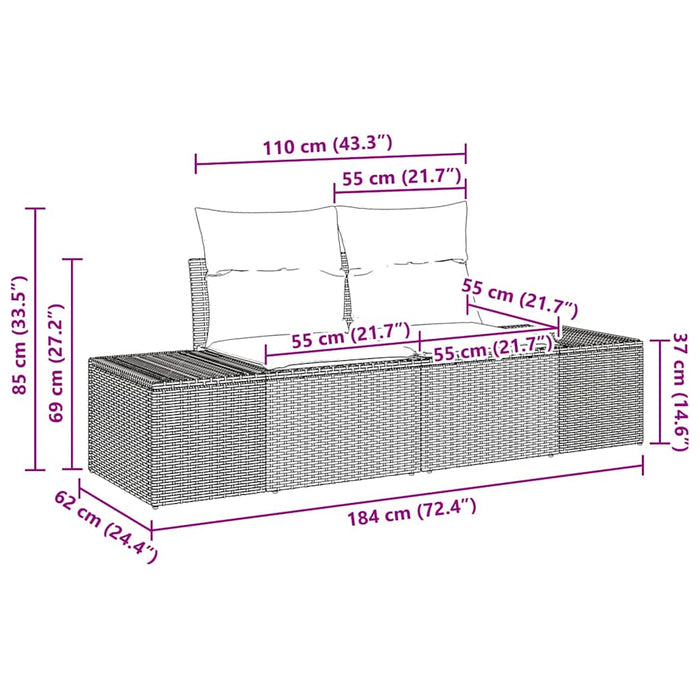 Garden Sofa Set 3 Pcs Grey Poly Rattan And Powder-Coated Steel Ttpppnn