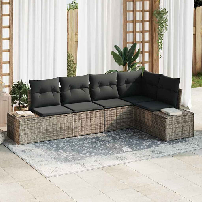 Garden Sofa Set With Cushion 5 Pcs Grey Poly Rattan Ttppixn